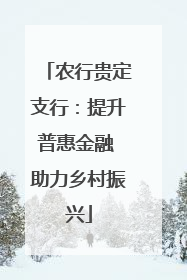 农行贵定支行：提升普惠金融 助力乡村振兴